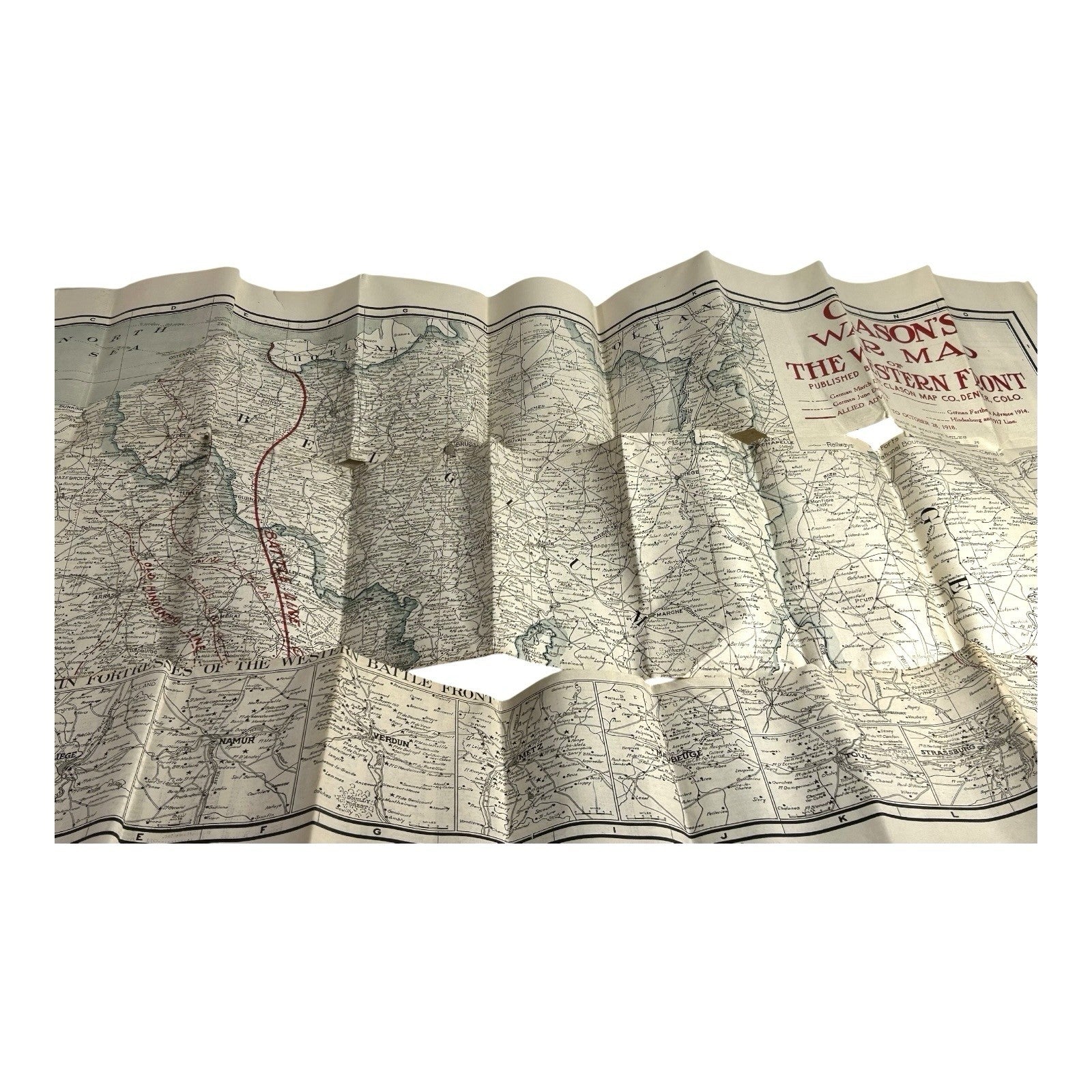 Antique WW1 World War One Clason War Map of Western Front