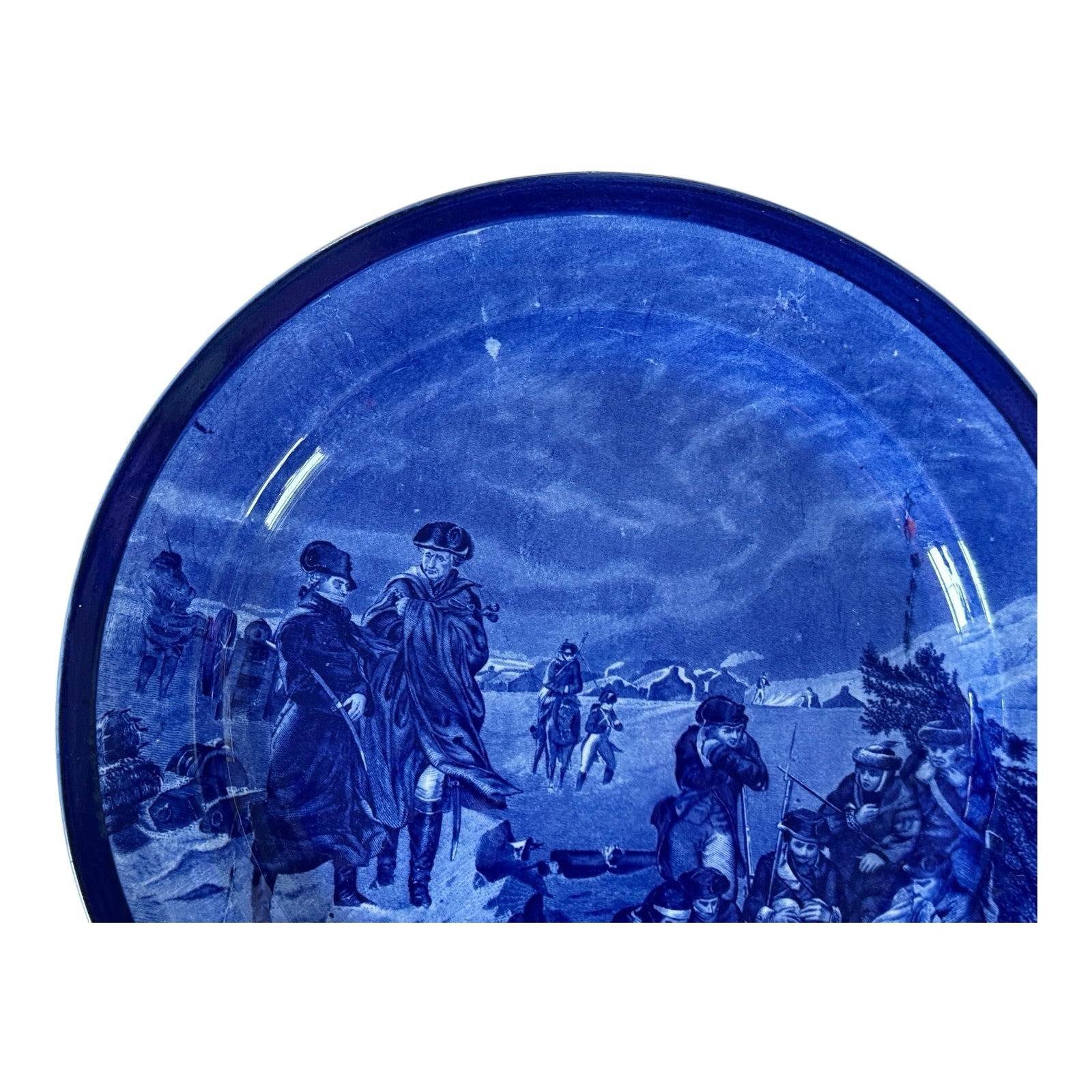 Antique Staffordshire Cauldon Flow Blue Charger - Washington at Valley Forge