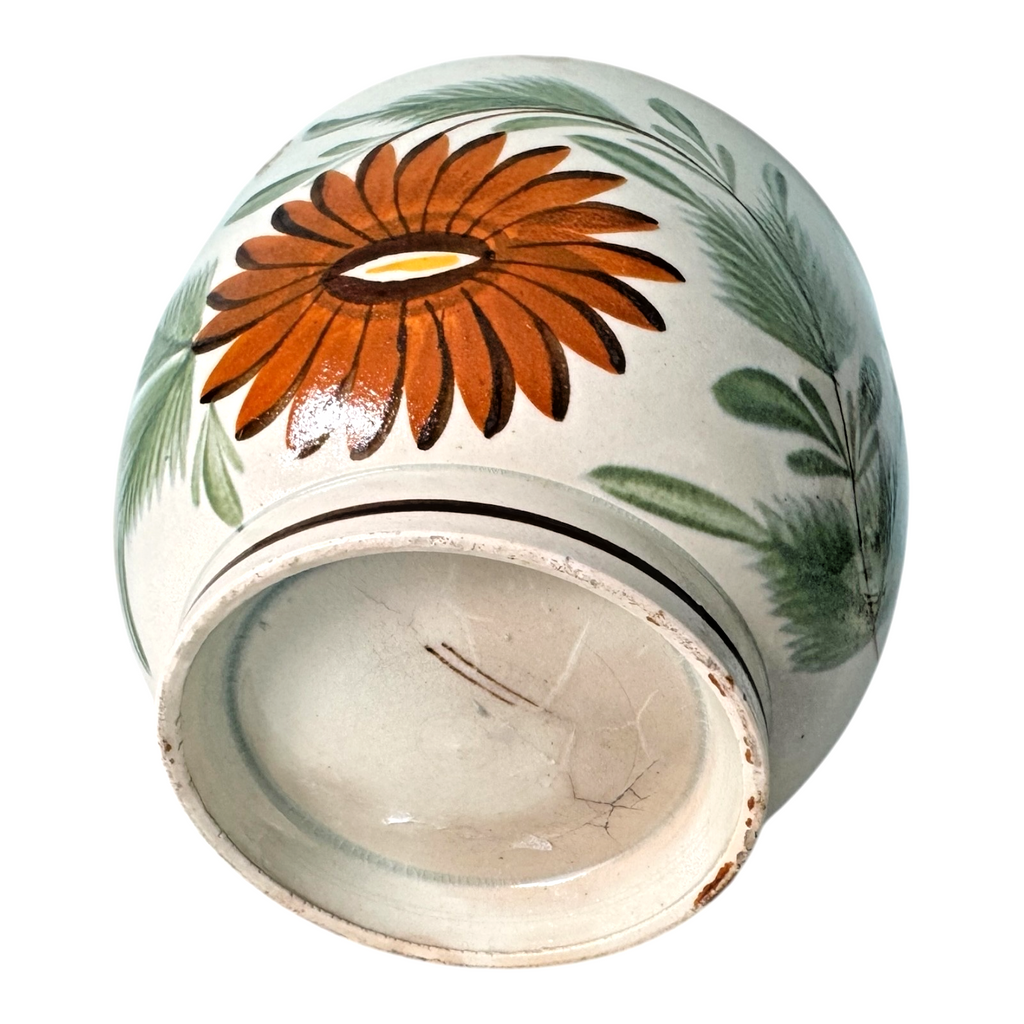 Antique Staffordshire Hand-Painted Floral Sunflower Lidded Sugar Bowl
