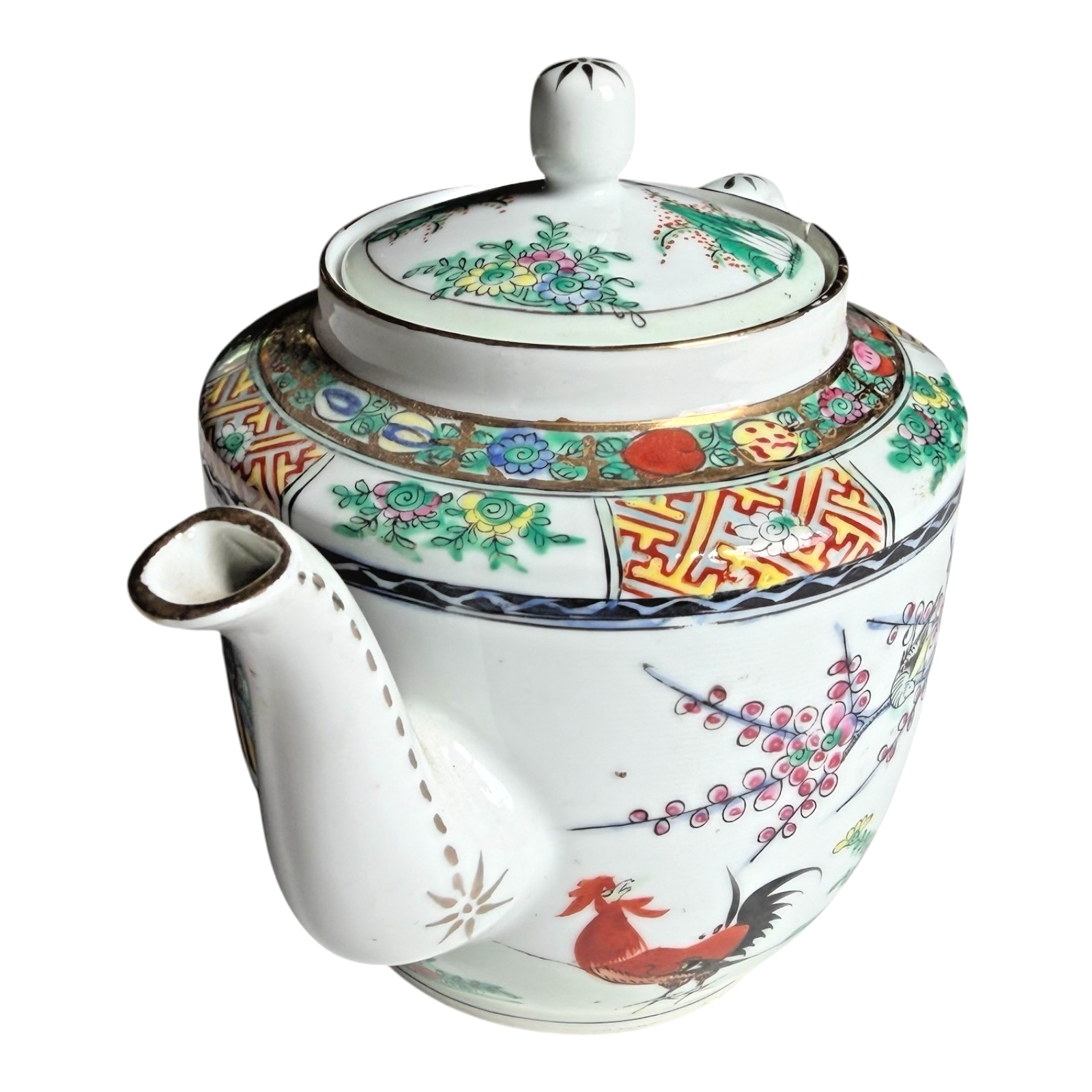 Antique Chinese Famille Rose Porcelain Teapot - Rooster Pattern