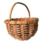 Vintage Handwoven Split Oak Buttocks Gathering Basket with Blue Accent