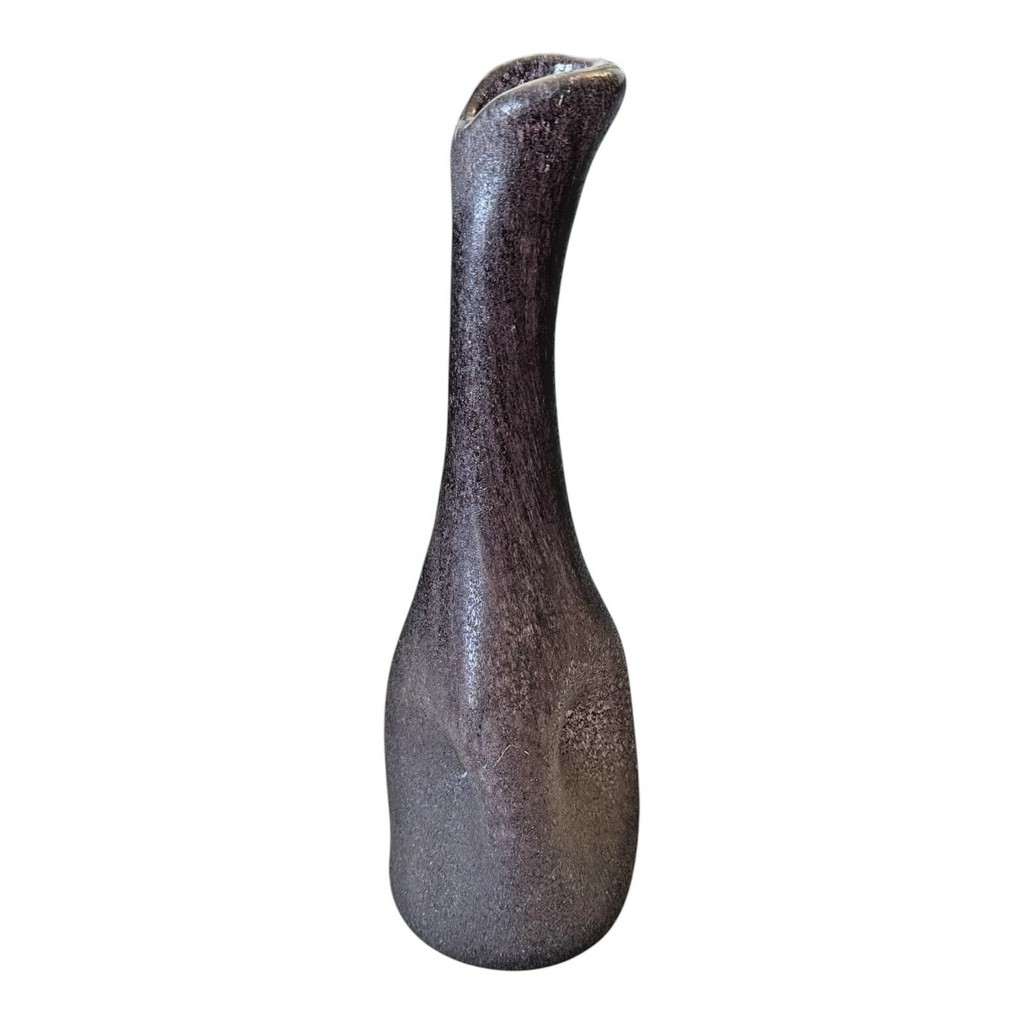 Vintage Mid-Century Modern Amethyst Purple Textured Art Glass Pinched Vase