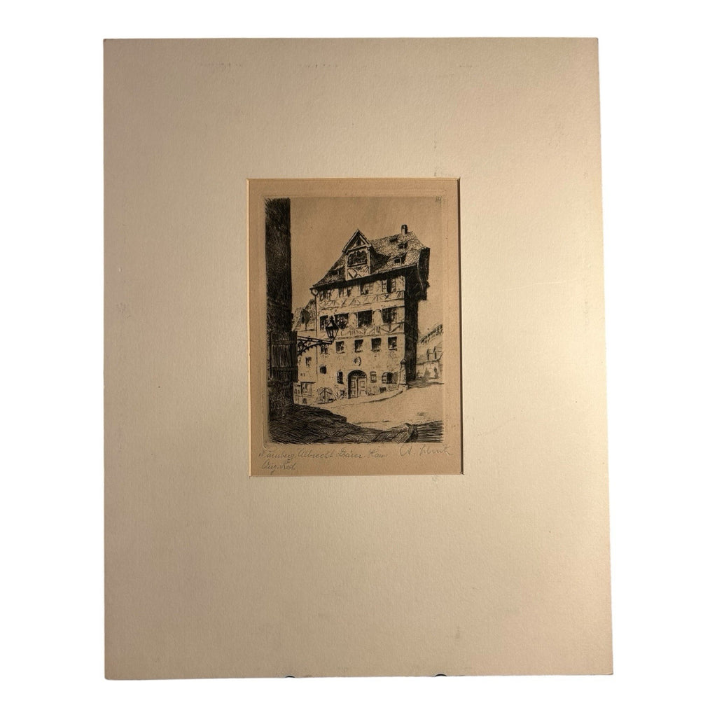 Antique Original 19th Century Etching Albrecht Durer's House Nuremburg Germany