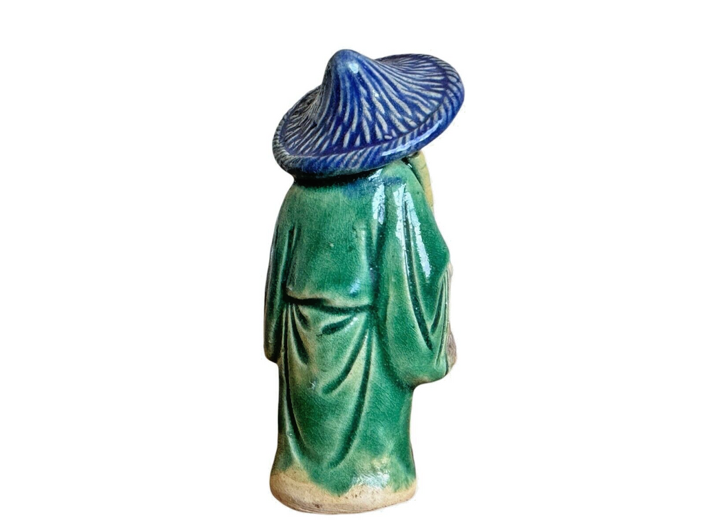 Antique Chinese Export Green Glazed Ceramic Pottery Mudman Figurine