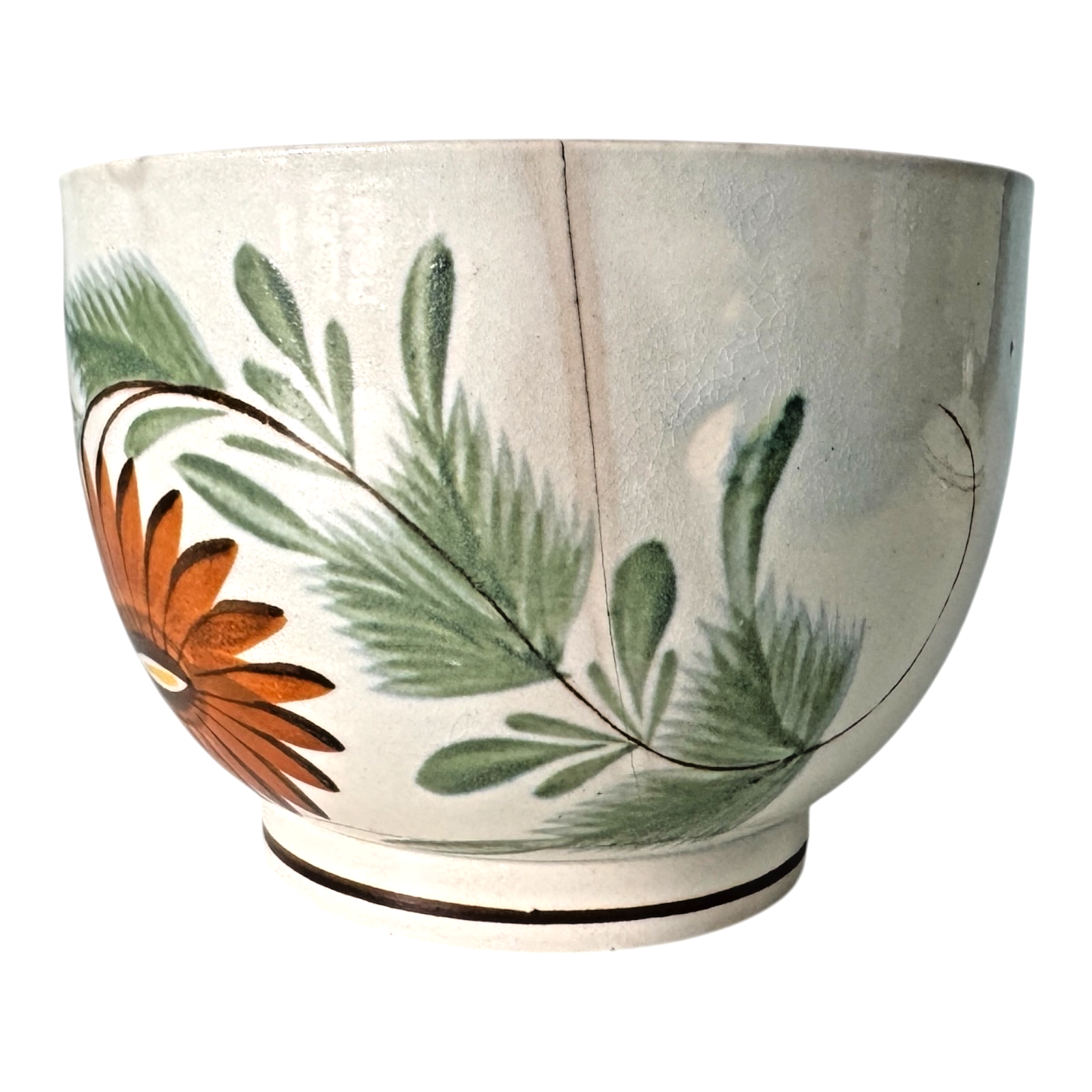 Antique Staffordshire Hand-Painted Floral Sunflower Lidded Sugar Bowl