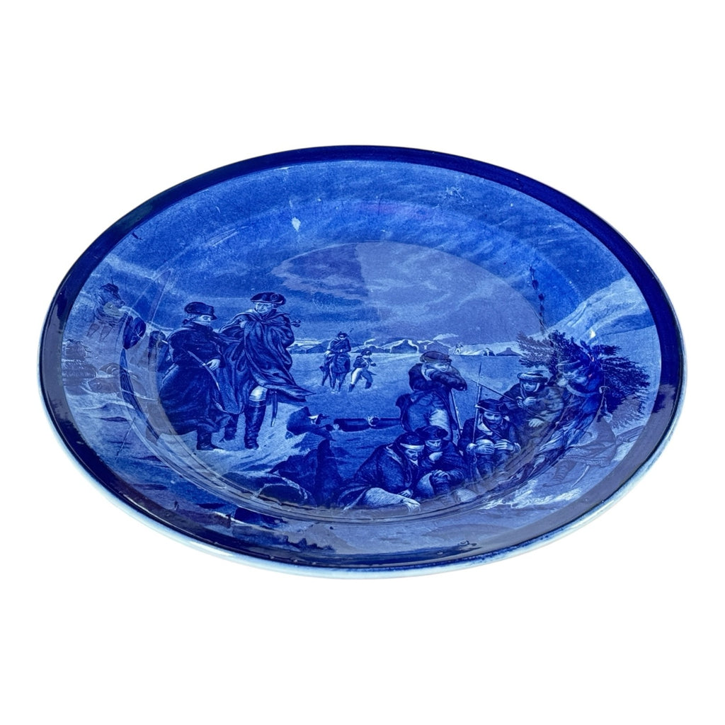 Antique Staffordshire Cauldon Flow Blue Charger - Washington at Valley Forge