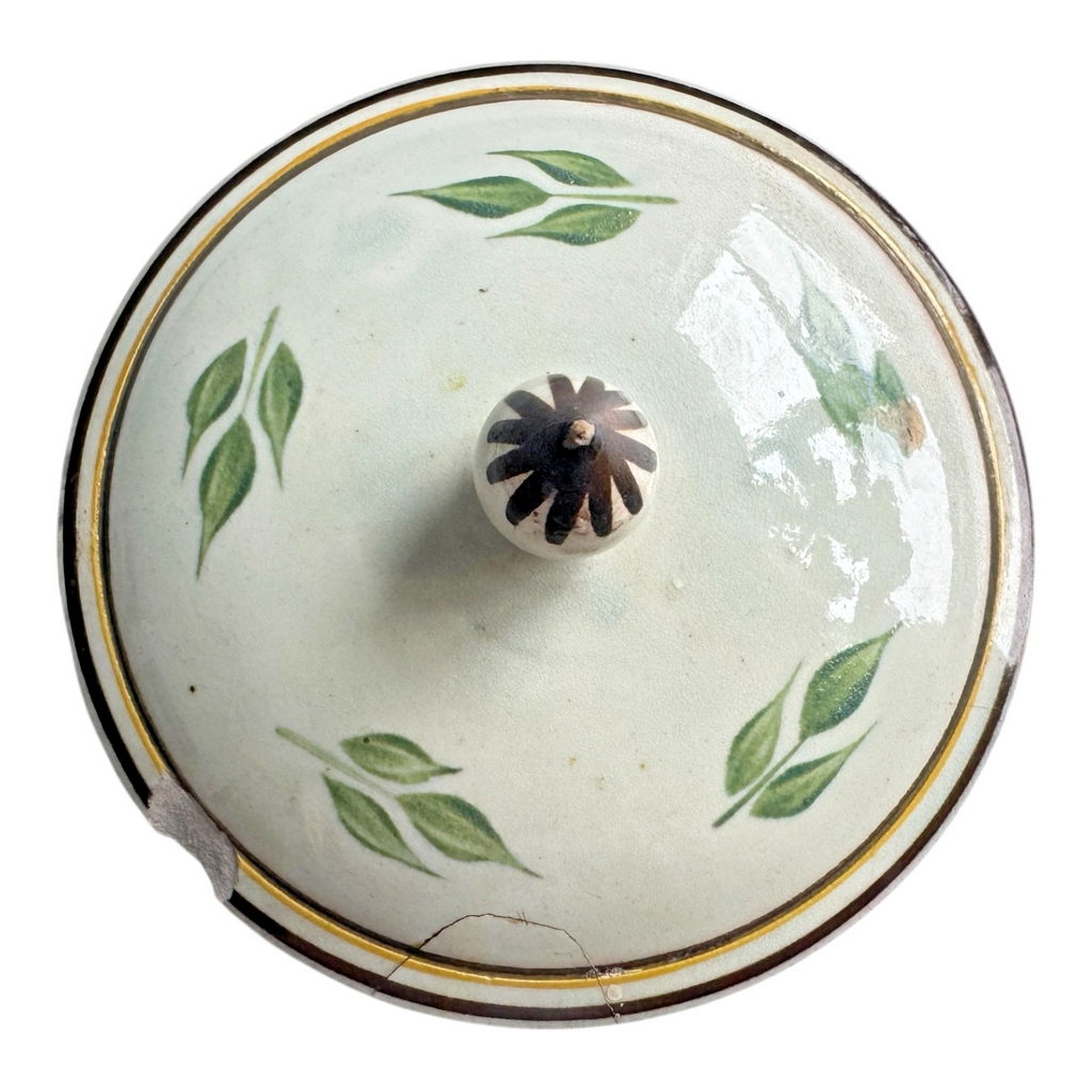 Antique Staffordshire Hand-Painted Floral Sunflower Lidded Sugar Bowl