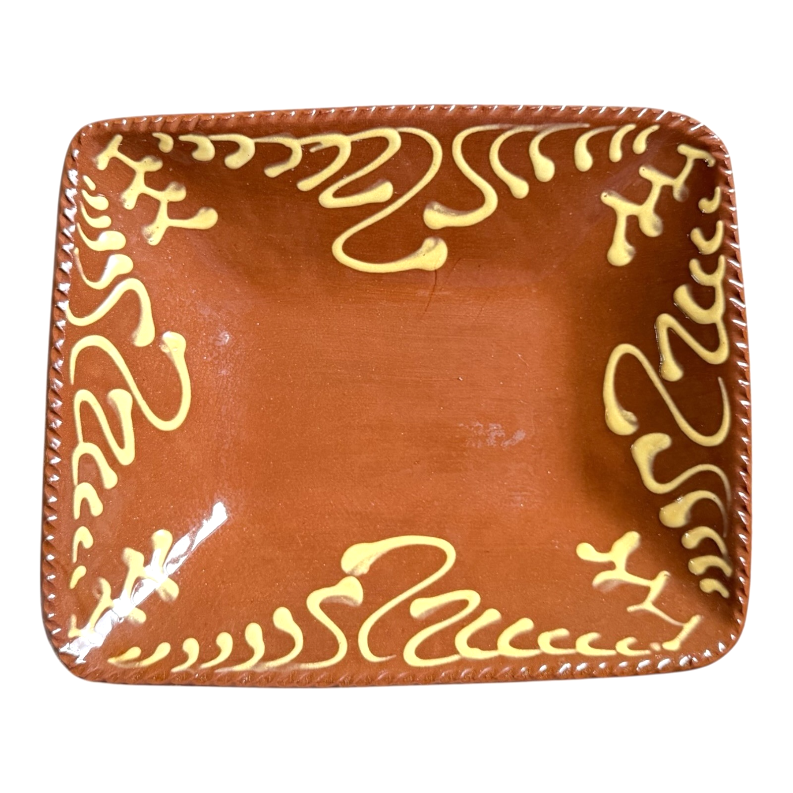 Vintage Henderson Redware Slip Decorated Slipware Studio Pottery Serving Dish