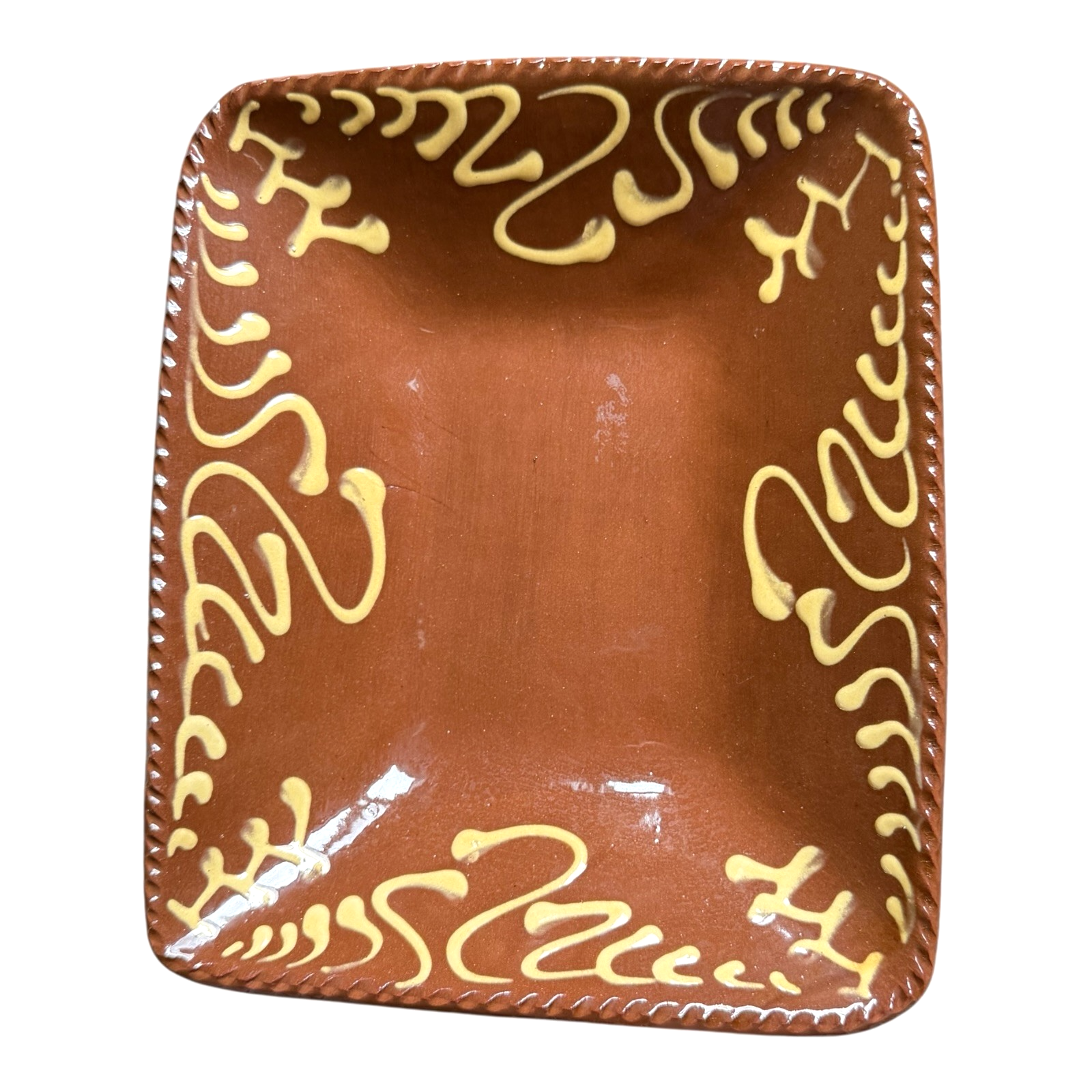 Vintage Henderson Redware Slip Decorated Slipware Studio Pottery Serving Dish