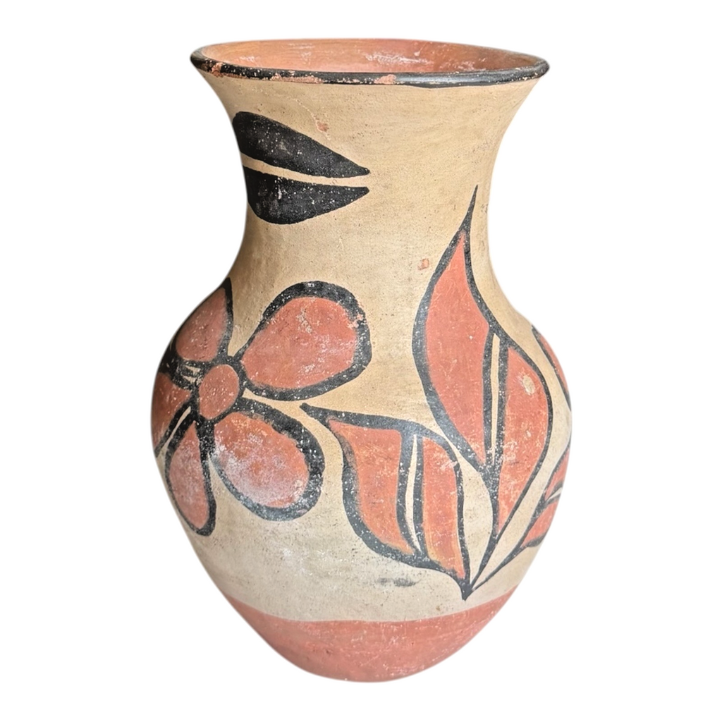 Vintage Santo Domingo Pueblo Native American Floral Pottery Vase