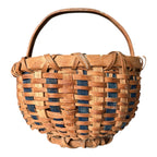 Vintage Handwoven Split Oak Buttocks Gathering Basket with Blue Accent