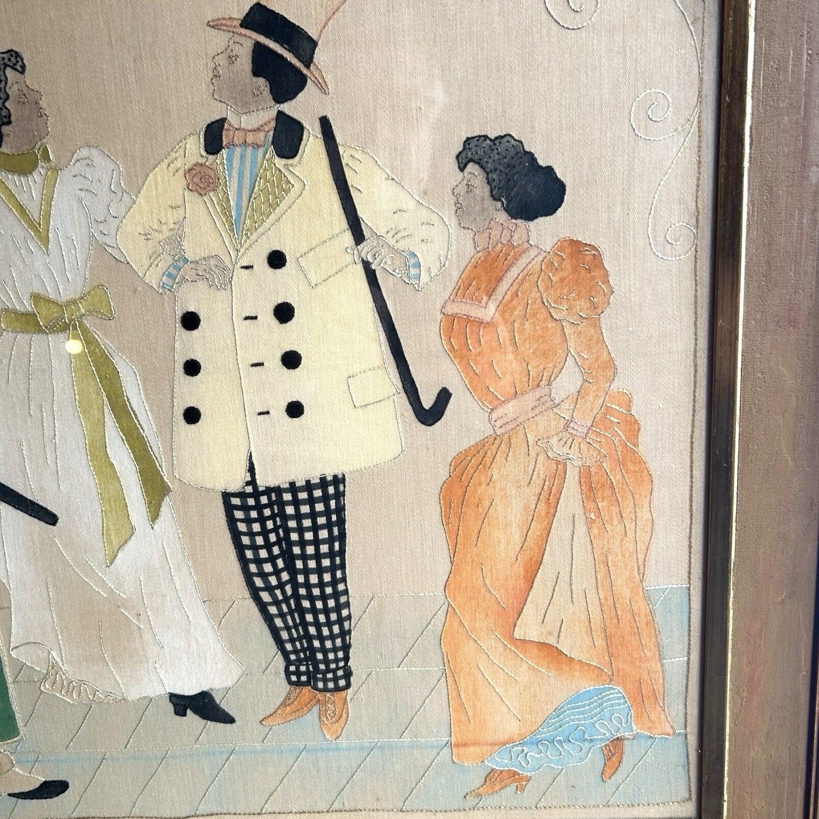 Antique African American Needlework Textile Cloth Picture