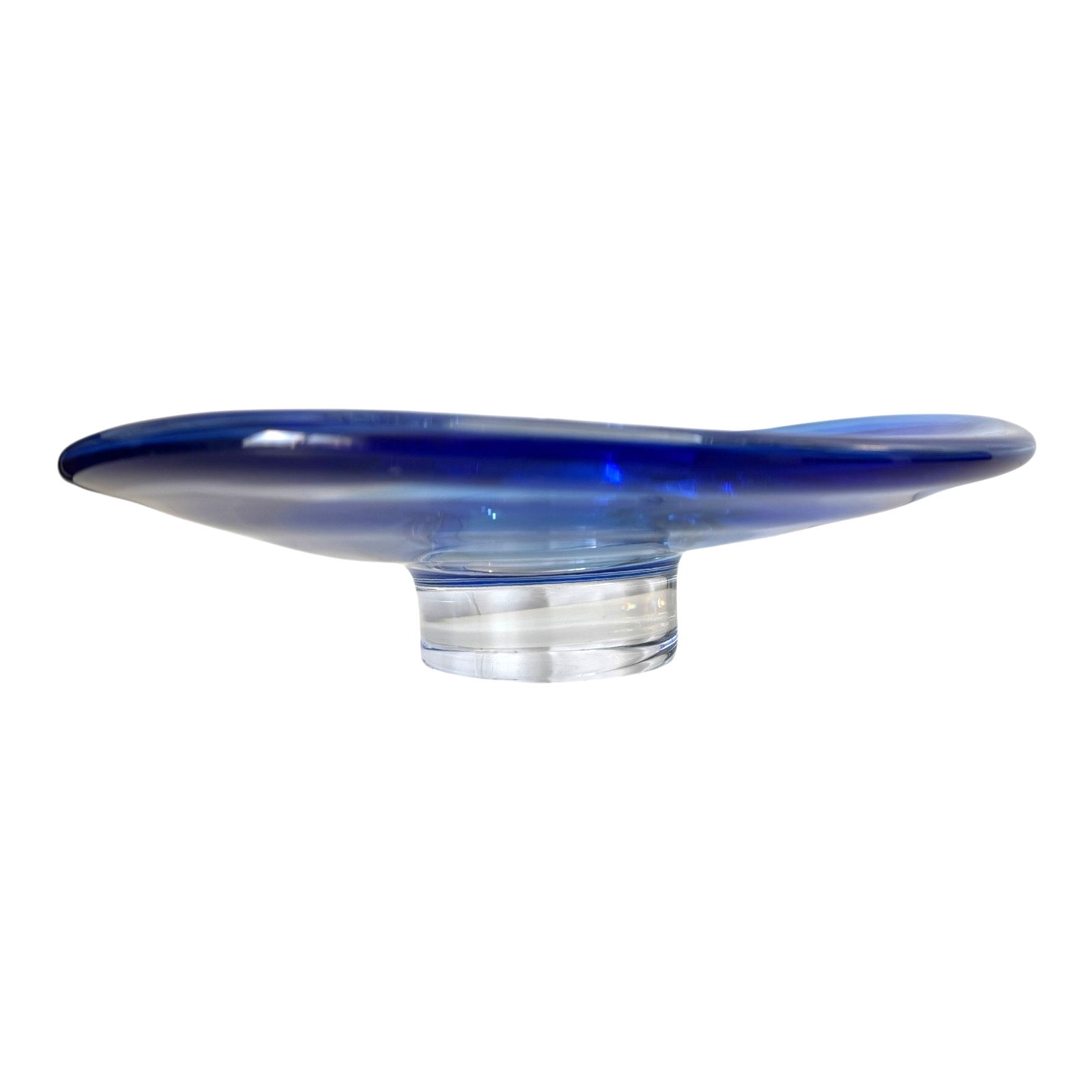Vintage Orrefors Sweden Blue Footed Art Glass Centerpiece Dish