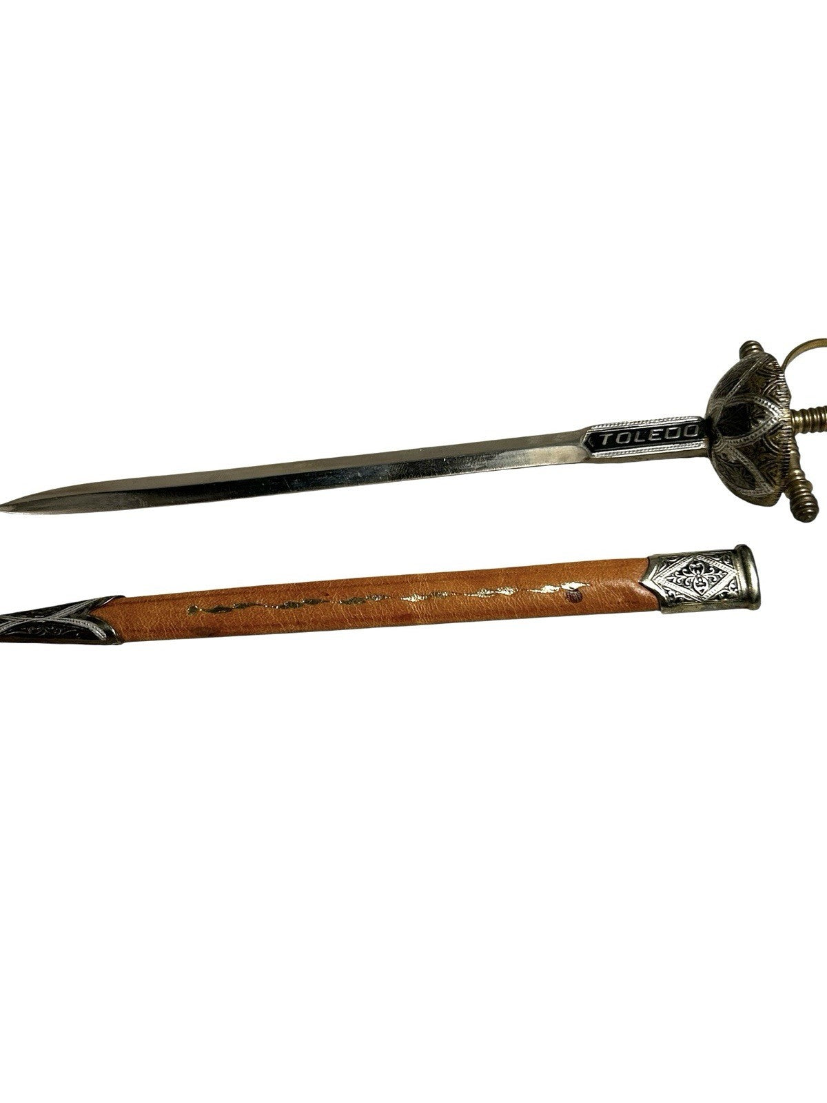 Vintage Toledo Spain Gold Silver Enamel Rapier Dagger Knife Letter Opener