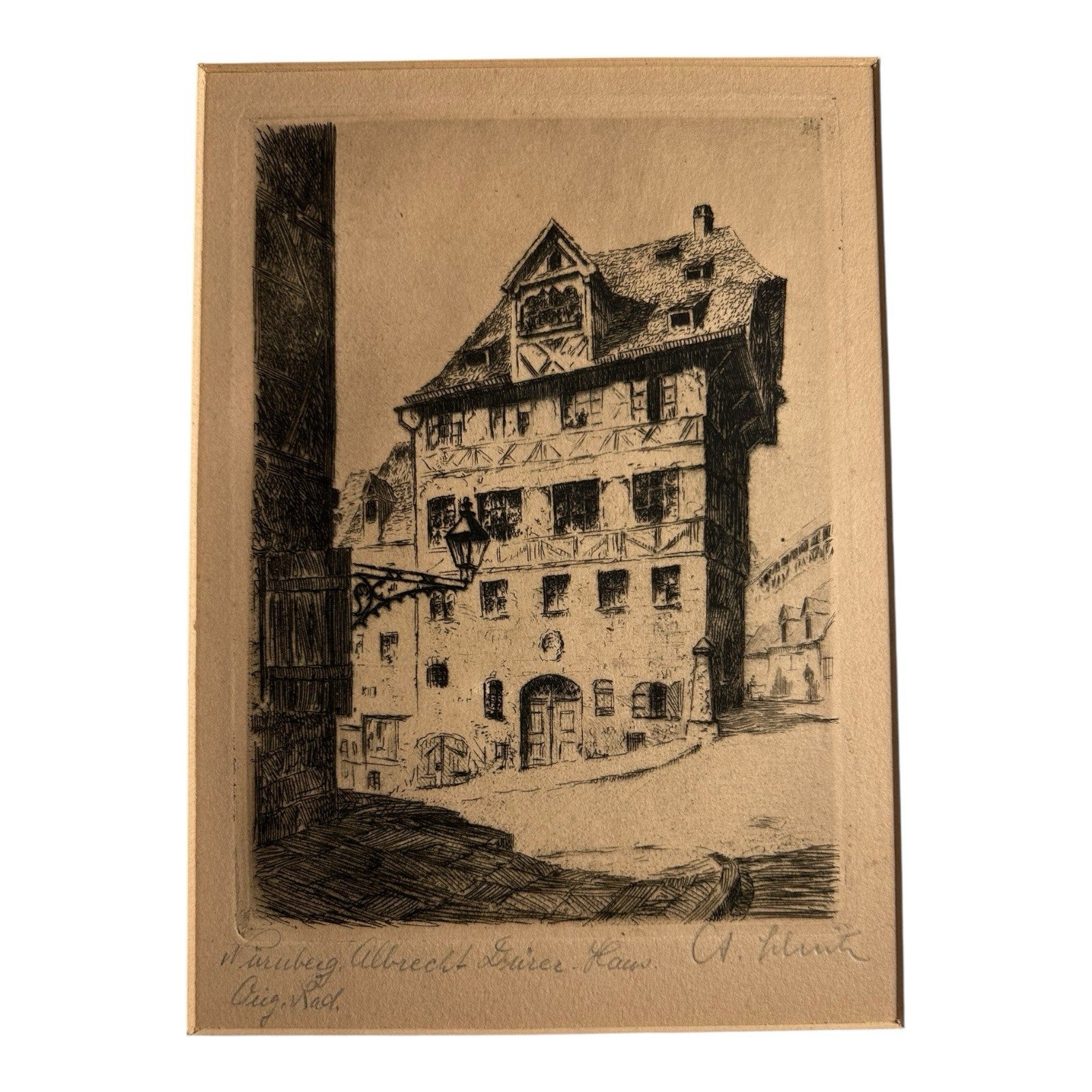 Antique Original 19th Century Etching Albrecht Durer's House Nuremburg Germany