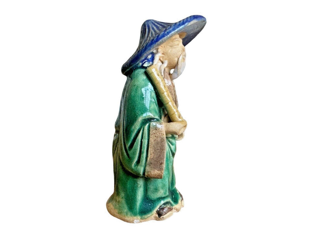 Antique Chinese Export Green Glazed Ceramic Pottery Mudman Figurine
