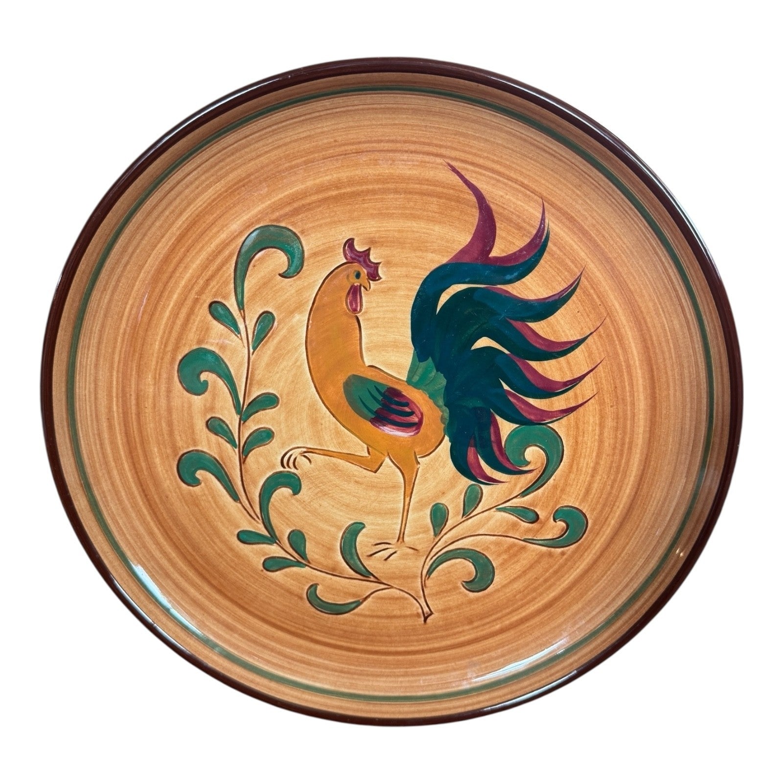 Vintage Folk Art Pennsbury Pottery Red Rooster Charger - Pennsylvania Dutch