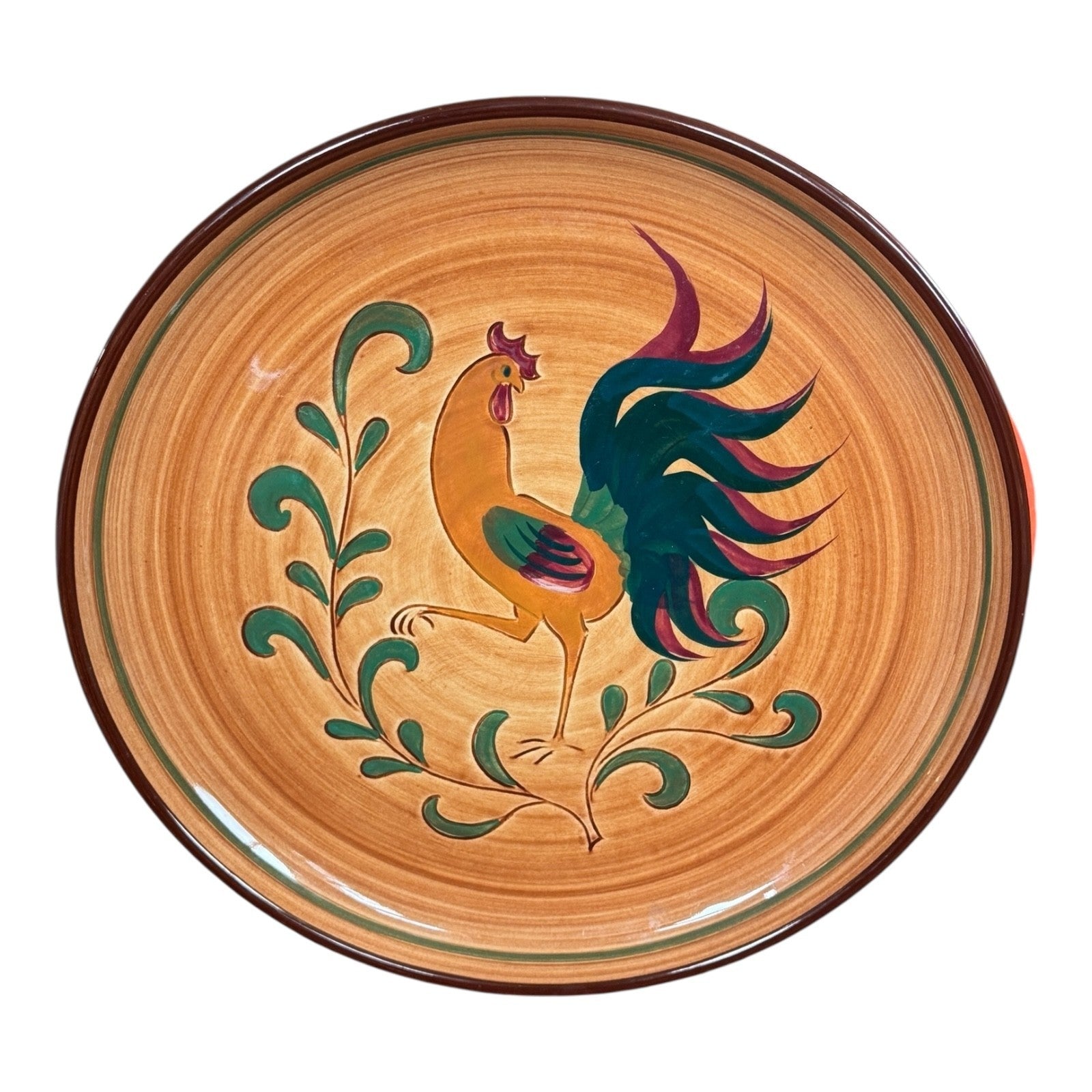 Vintage Folk Art Pennsbury Pottery Red Rooster Charger - Pennsylvania Dutch