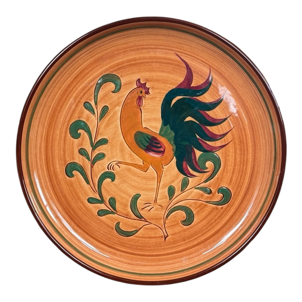 Vintage Folk Art Pennsbury Pottery Red Rooster Charger - Pennsylvania Dutch