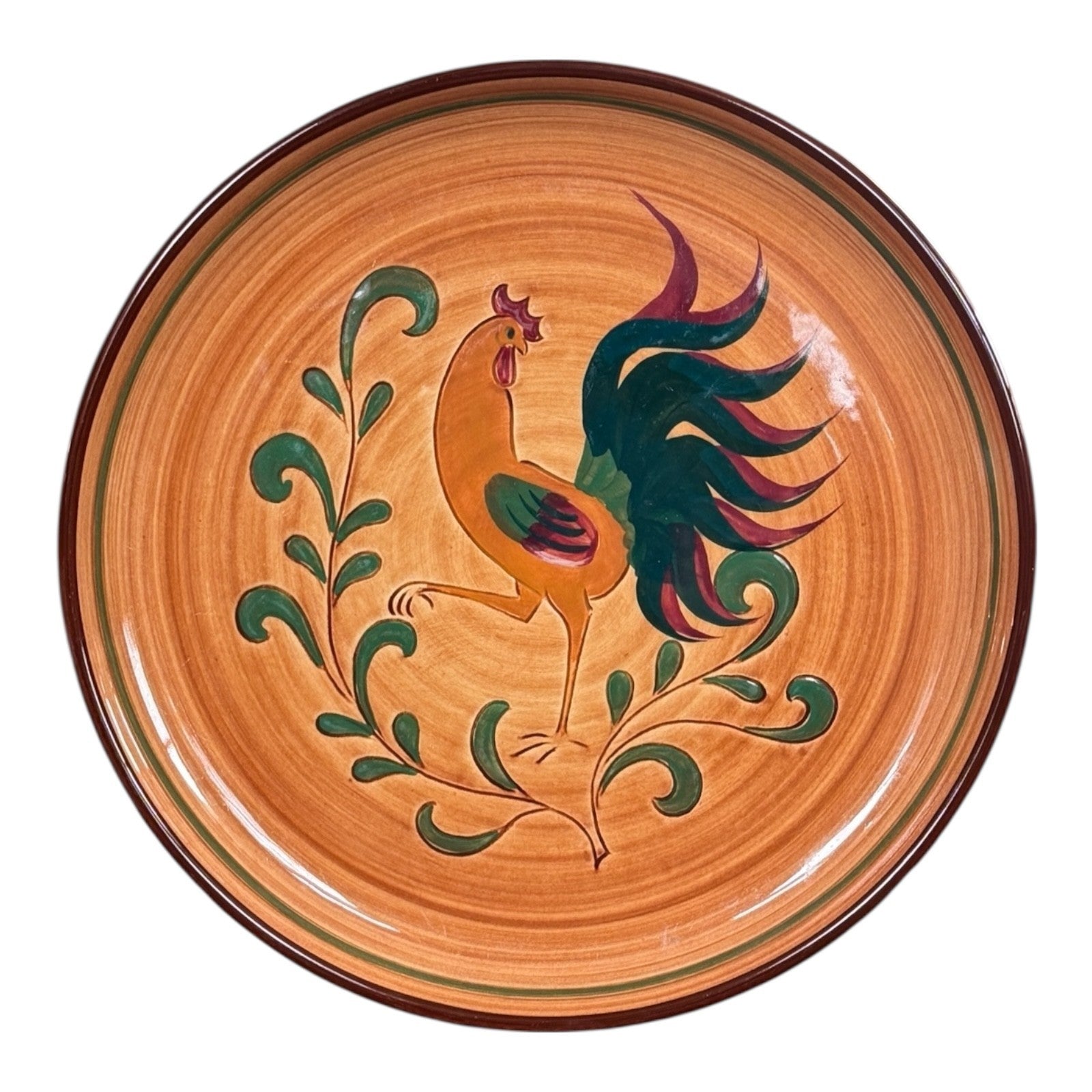 Vintage Folk Art Pennsbury Pottery Red Rooster Charger - Pennsylvania Dutch