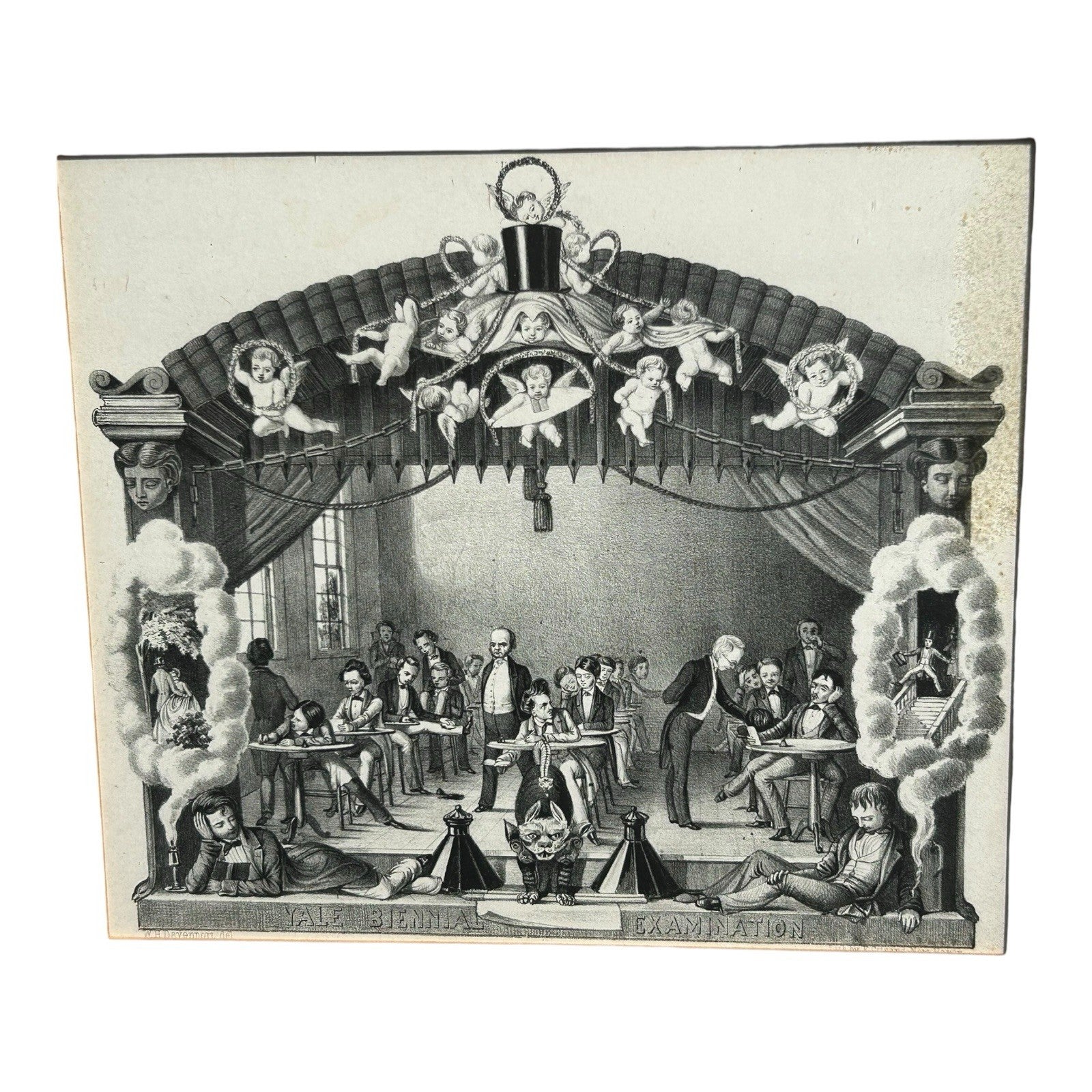 Antique Yale University Satirical Cartoon Print by Davenport - Framed