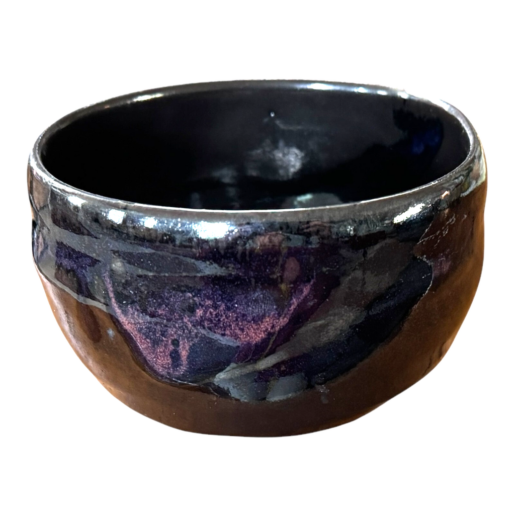 Vintage Studio Art Pottery Metallic Glaze Chawan Tea Bowl - Signed, Makoto Yabe