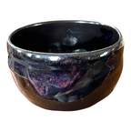 Vintage Studio Art Pottery Metallic Glaze Chawan Tea Bowl - Signed, Makoto Yabe