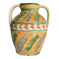 Vintage Italian Majolica Faience Sgraffito Pottery Double Handled Vase
