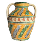 Vintage Italian Majolica Faience Sgraffito Pottery Double Handled Vase