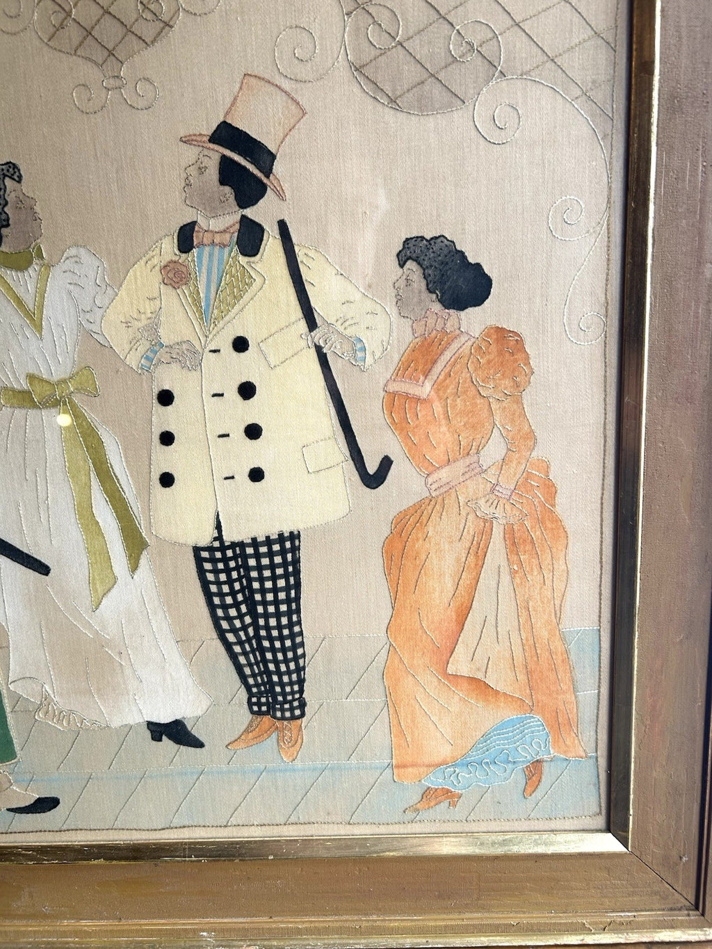Antique African American Needlework Textile Cloth Picture