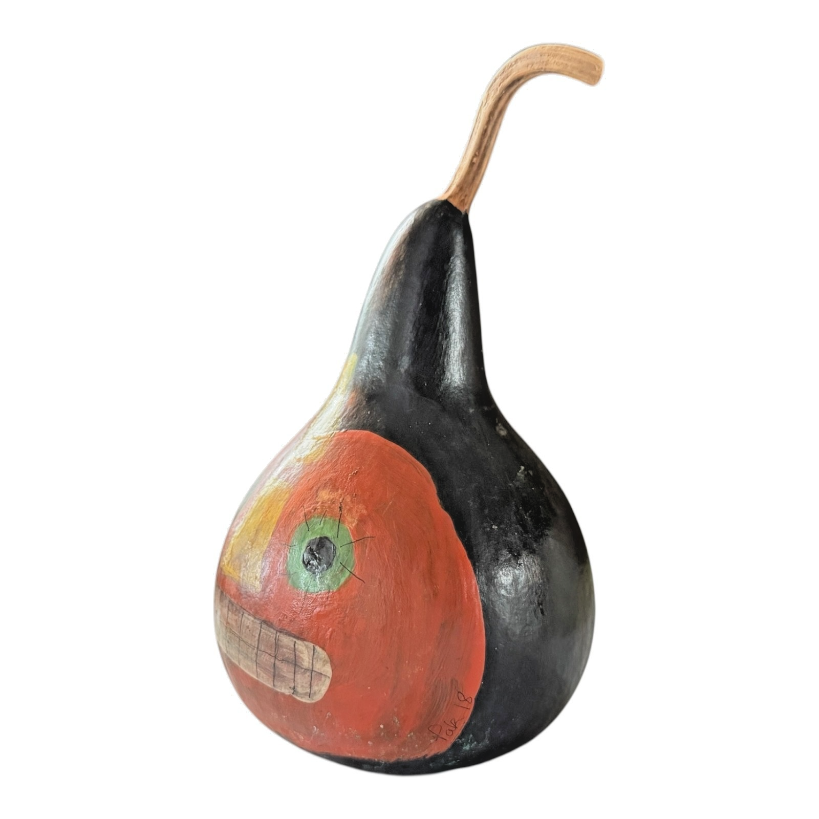 Vintage Folk Art Halloween Hand Painted Gourd - Jack O Lantern Face