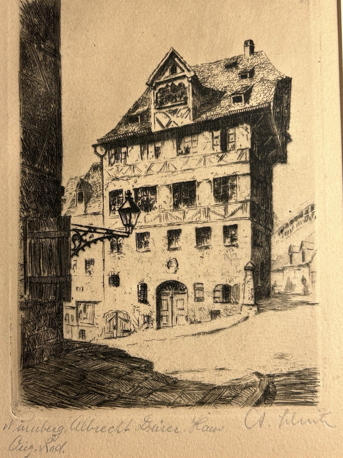 Antique Original 19th Century Etching Albrecht Durer's House Nuremburg Germany