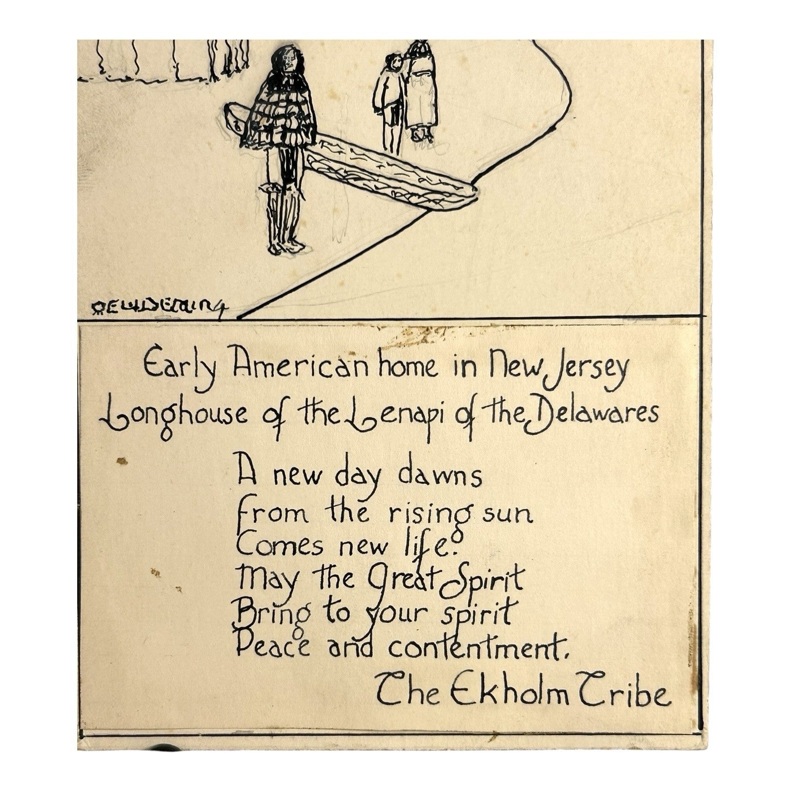 Vintage Native American Lenape People Print on Board w/ Poem by Delliderling
