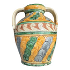 Vintage Italian Majolica Faience Sgraffito Pottery Double Handled Vase