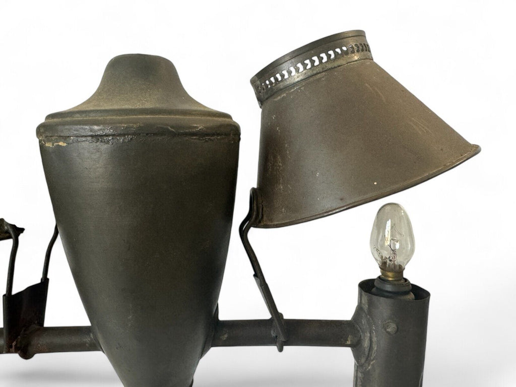 Antique Industrial Student Desk Lamp Double Shade Central Font Metal Lamp