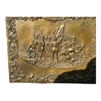 Antique Shadow Box Frame Brass Plague with Christopher Columbus Landing
