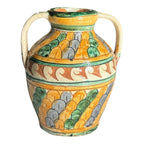 Vintage Italian Majolica Faience Sgraffito Pottery Double Handled Vase
