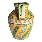 Vintage Italian Majolica Faience Sgraffito Pottery Double Handled Vase