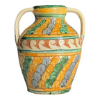 Vintage Italian Majolica Faience Sgraffito Pottery Double Handled Vase