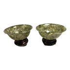 Vintage Set of Two 2 Spinach Jade Bowls from China in Presentation Box