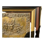 Antique Shadow Box Frame Brass Plague with Christopher Columbus Landing