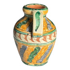 Vintage Italian Majolica Faience Sgraffito Pottery Double Handled Vase
