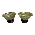 Vintage Set of Two 2 Spinach Jade Bowls from China in Presentation Box