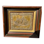 Antique Shadow Box Frame Brass Plague with Christopher Columbus Landing