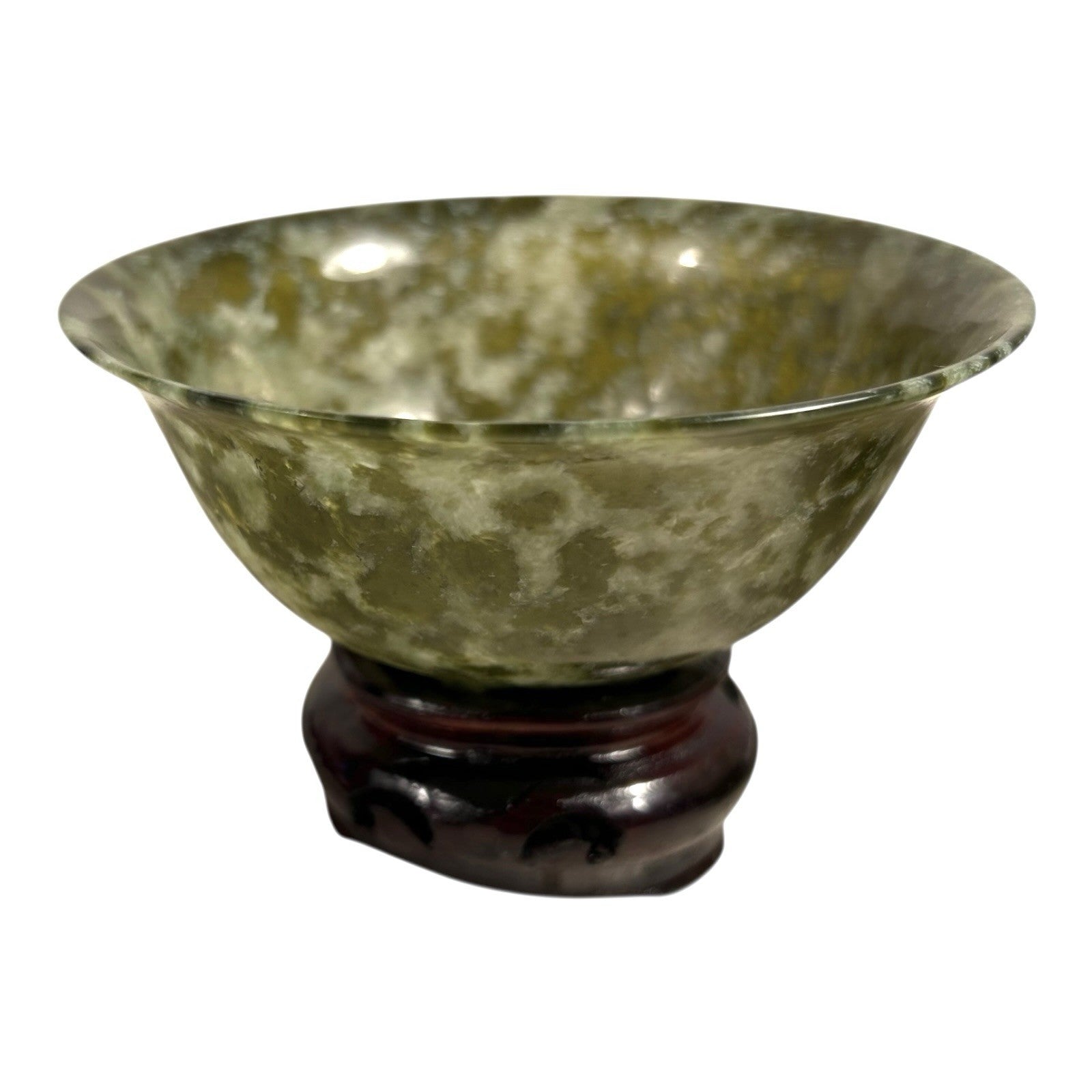 Vintage Set of Two 2 Spinach Jade Bowls from China in Presentation Box