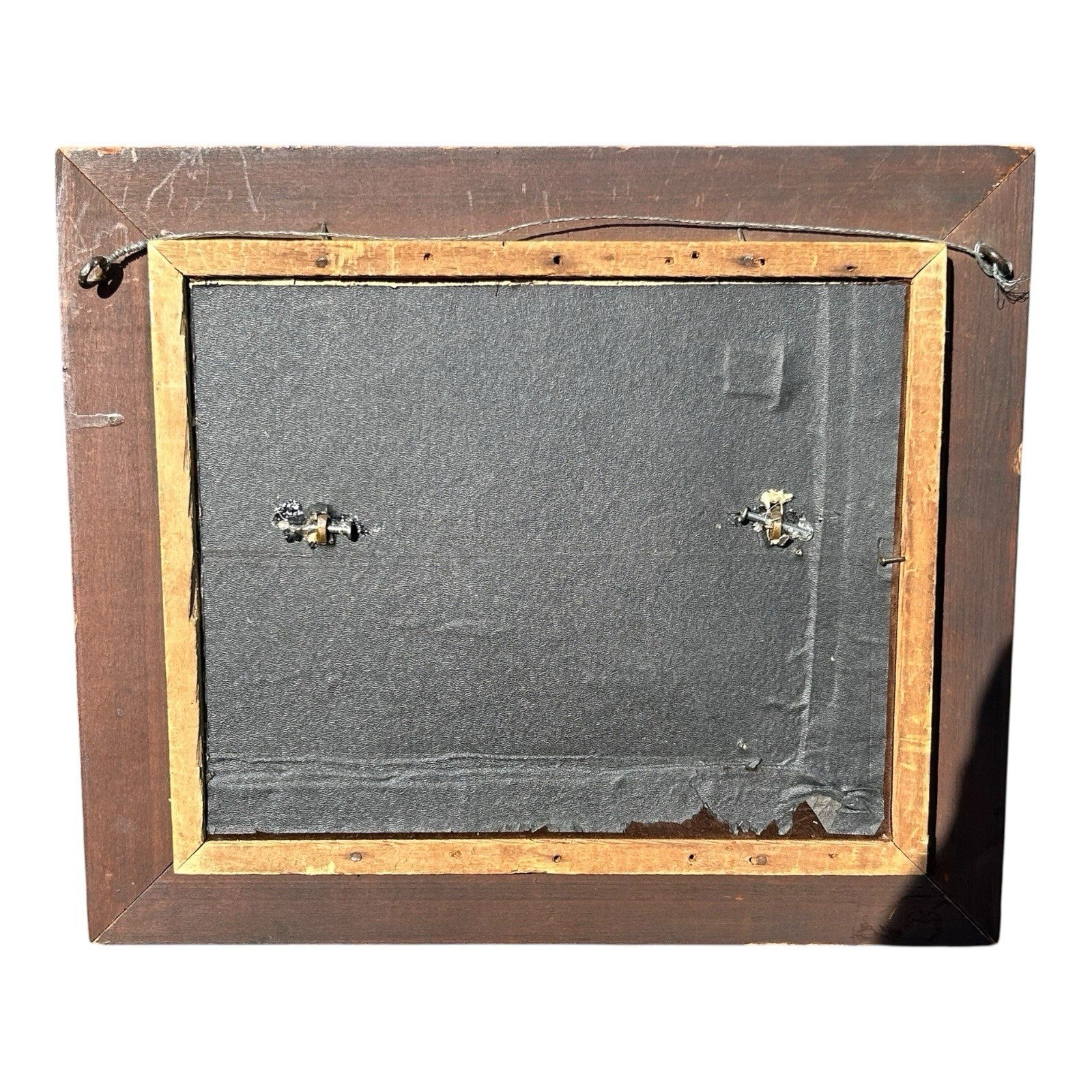 Antique Shadow Box Frame Brass Plague with Christopher Columbus Landing