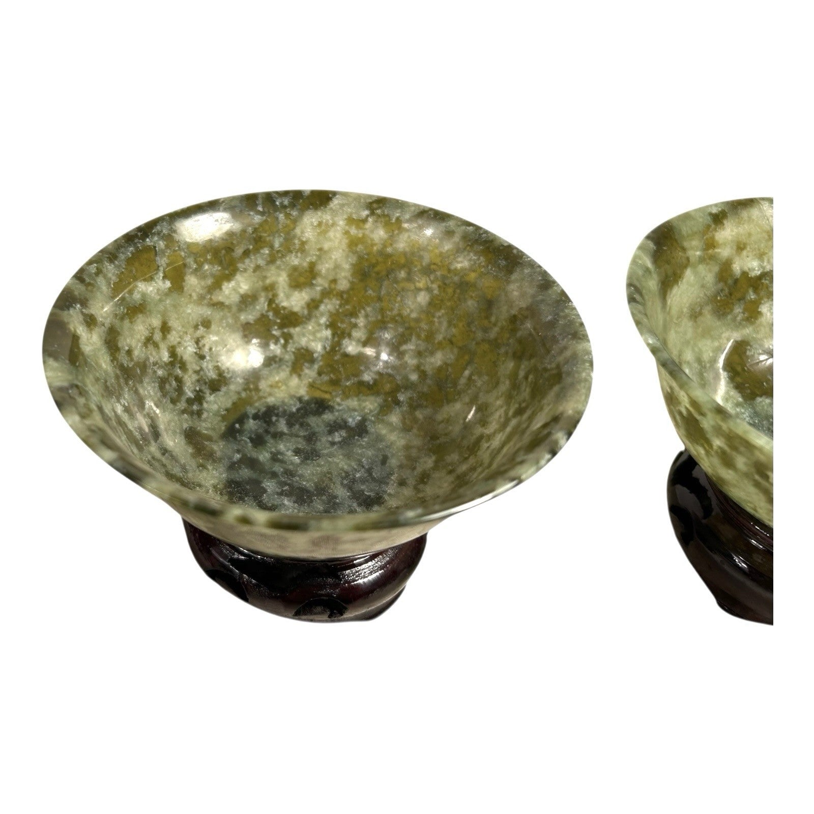 Vintage Set of Two 2 Spinach Jade Bowls from China in Presentation Box