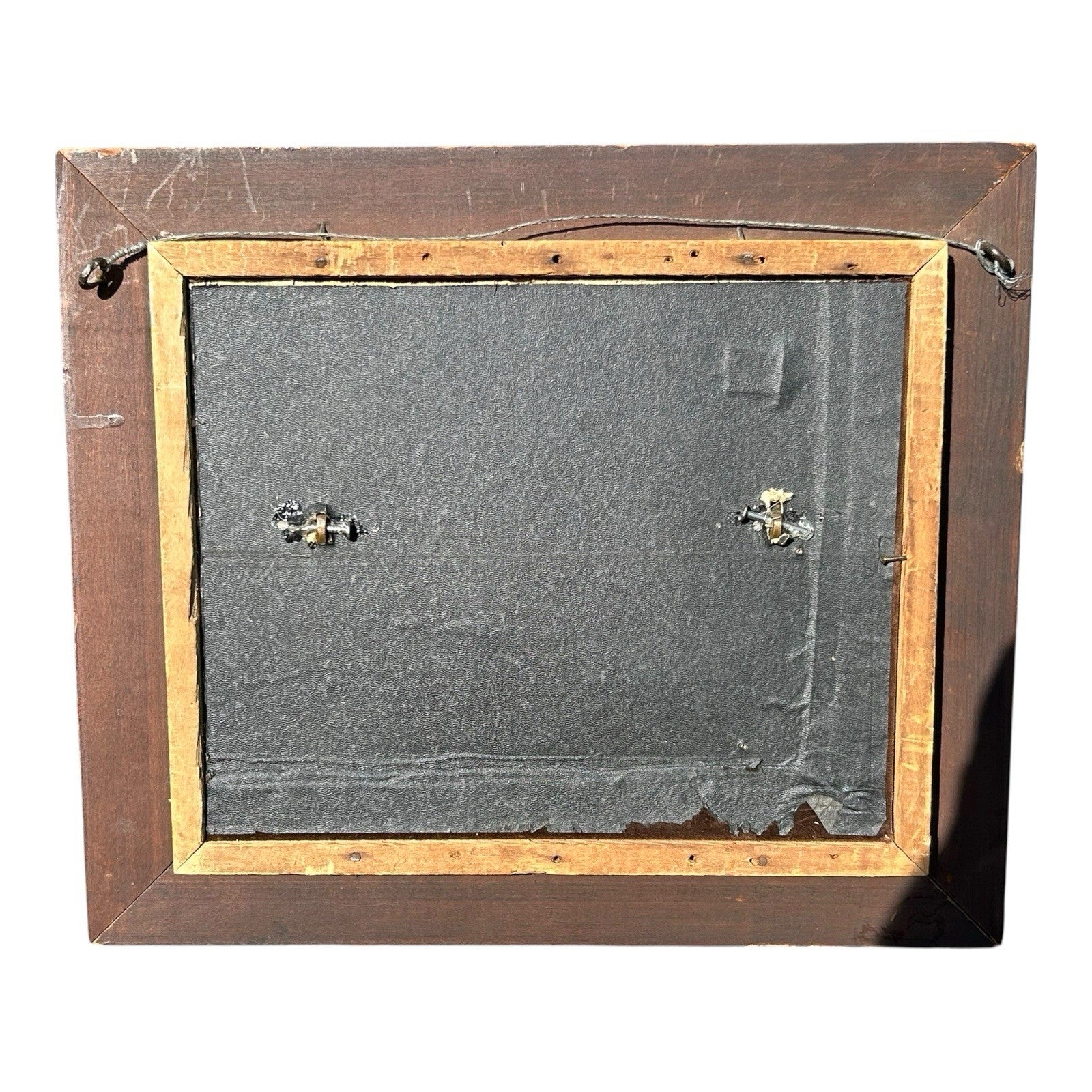 Antique Shadow Box Frame Brass Plague with Christopher Columbus Landing