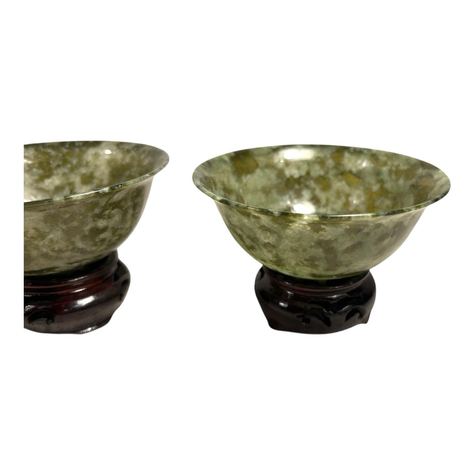 Vintage Set of Two 2 Spinach Jade Bowls from China in Presentation Box