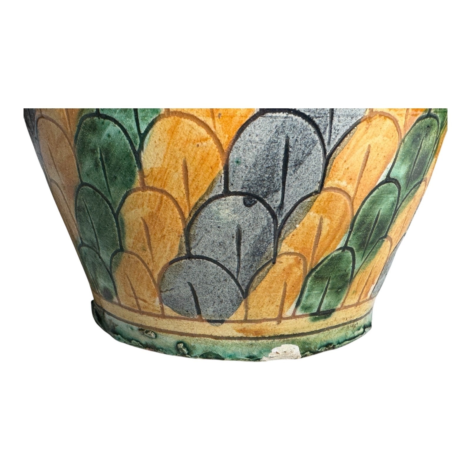 Vintage Italian Majolica Faience Sgraffito Pottery Double Handled Vase